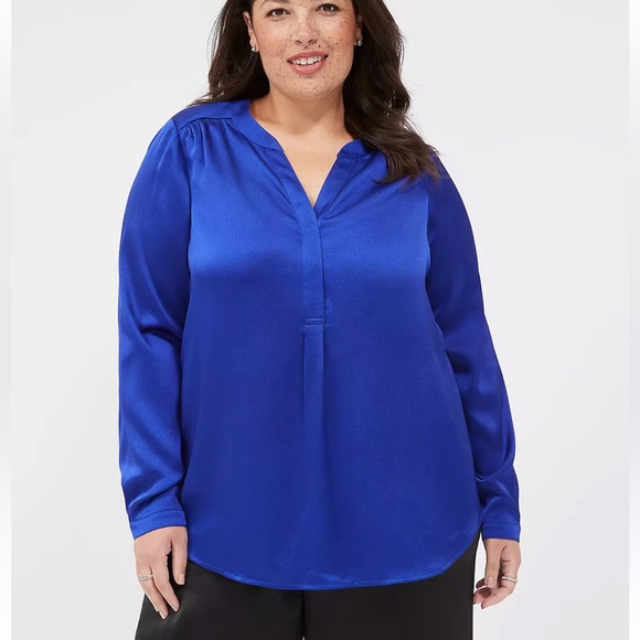 LANE BRYANT SATIN BLUE BLOUSE - Picture 1 of 4